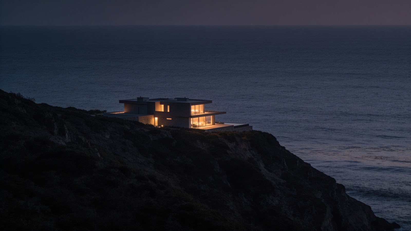Concept image of a coastal house at dusk, used to illustrate film direction
