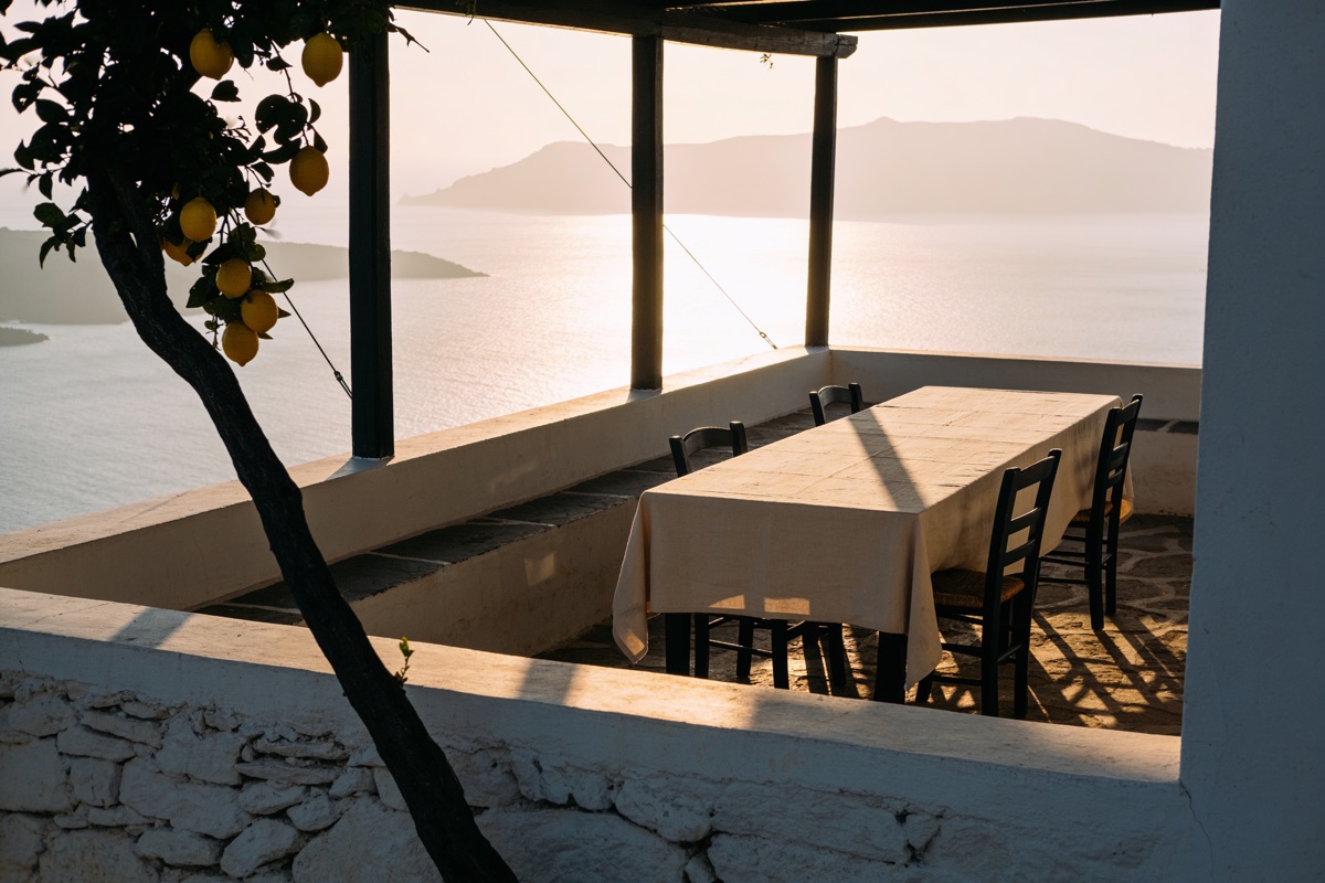 Concept image of a sunlit terrace above the sea